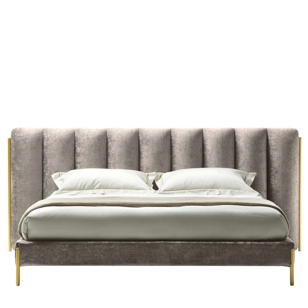 Black Tie Beds<Ibisco One Channeled Gray-Fabric Double Bed