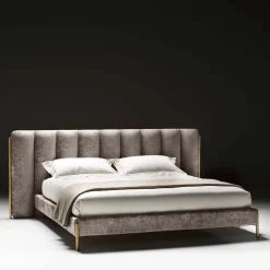 Black Tie Beds<Ibisco One Channeled Gray-Fabric Double Bed