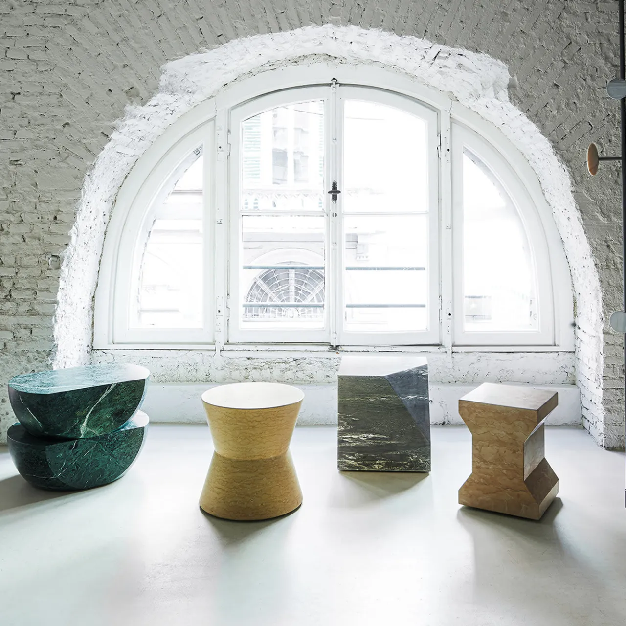 Salvatori Stools<Ikona Stool in Rosa Perlino Marble by Elisa Ossino