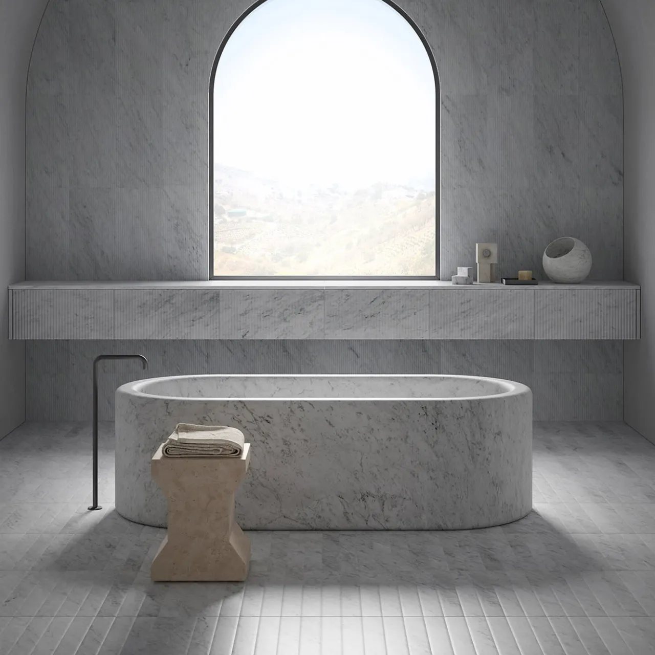 Salvatori Stools<Ikona Stool in Rosa Perlino Marble by Elisa Ossino