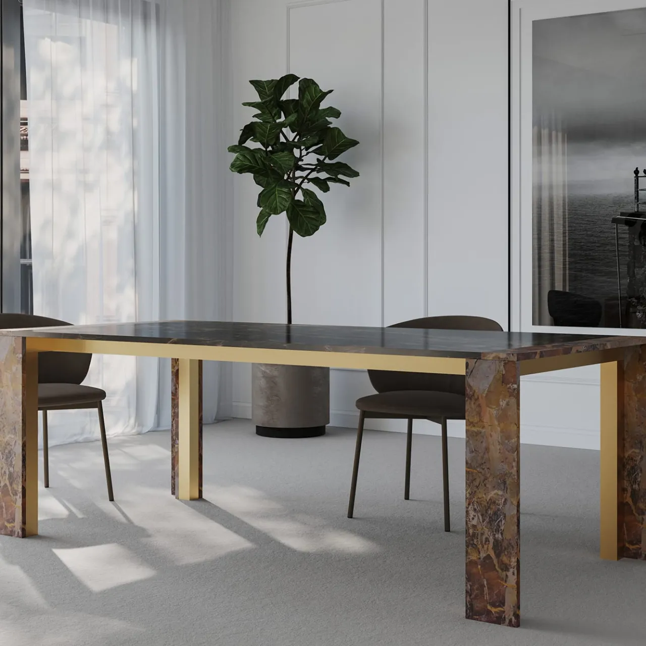 L'Eccesso Dining Tables<Ilan Sahara Brown Marble Dining Table by Paolo Ciacci