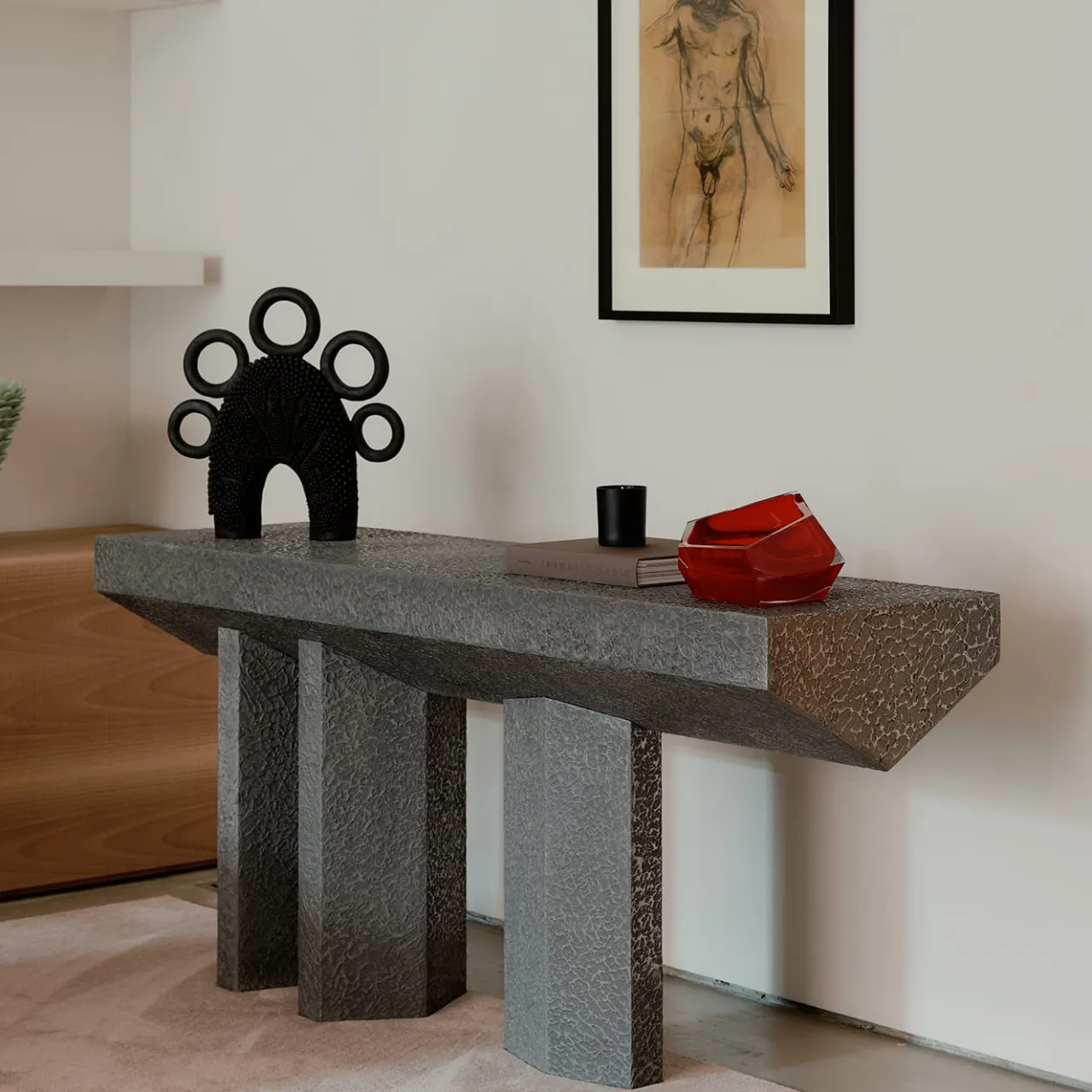 Laura Meroni Consoles<Imperfetto Asymmetrical Three-legged Liquid Metal Tin Console