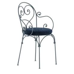Dante Negro Outdoor Chairs & Stools<Inbloom Cushioned Slate-Blue Wrought Iron Chair With Armrests