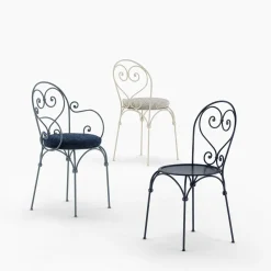 Dante Negro Outdoor Chairs & Stools<Inbloom Cushioned Slate-Blue Wrought Iron Chair With Armrests