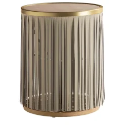 Enrico Pellizzoni Side Tables<Indian Ash Side Table with Gray Leather Fringe