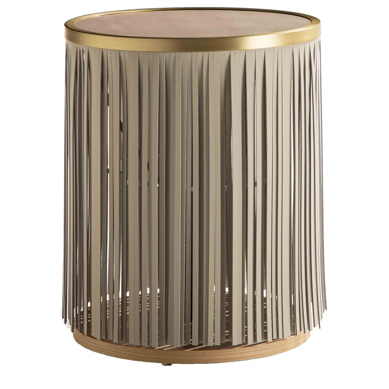 Enrico Pellizzoni Side Tables<Indian Ash Side Table with Gray Leather Fringe
