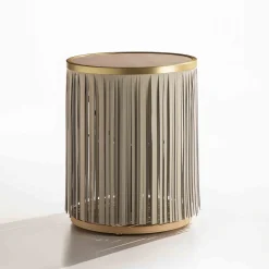 Enrico Pellizzoni Side Tables<Indian Ash Side Table with Gray Leather Fringe