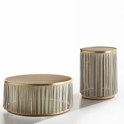 Enrico Pellizzoni Side Tables<Indian Ash Side Table with Gray Leather Fringe