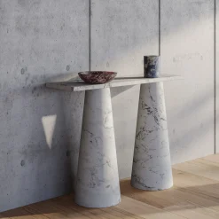 MMairo Consoles<Inside Out White Arabescato Console by Karen Chekerdjian