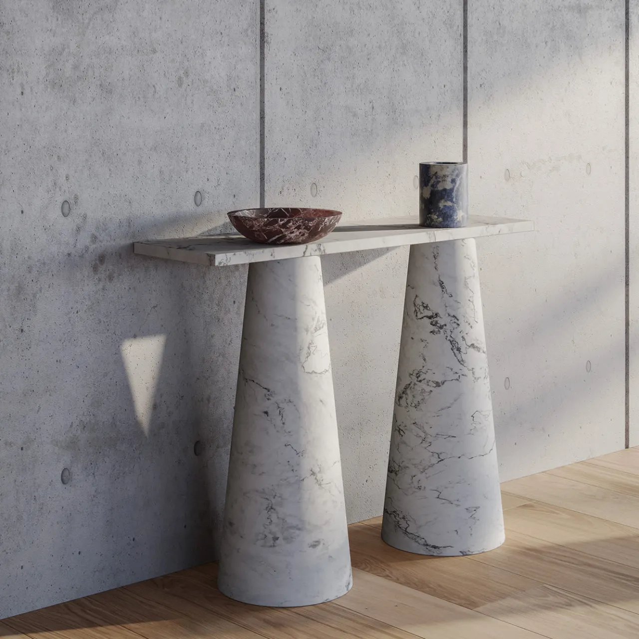 MMairo Consoles<Inside Out White Arabescato Console by Karen Chekerdjian