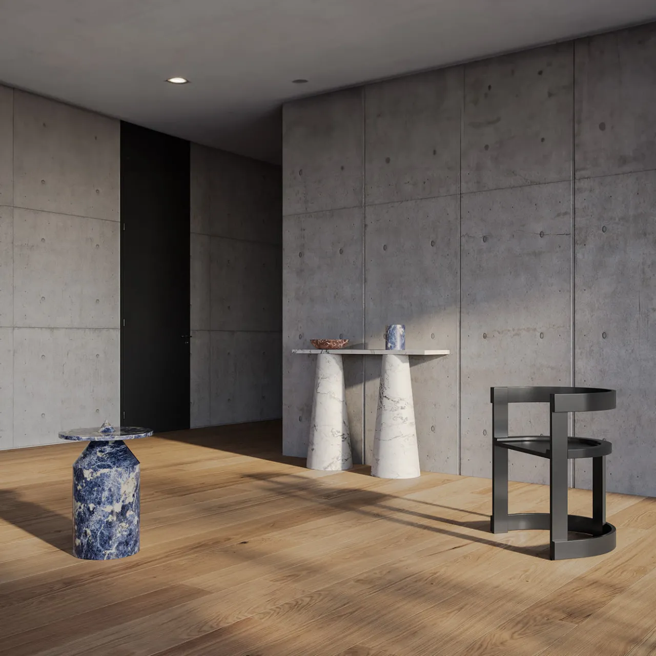 MMairo Consoles<Inside Out White Arabescato Console by Karen Chekerdjian