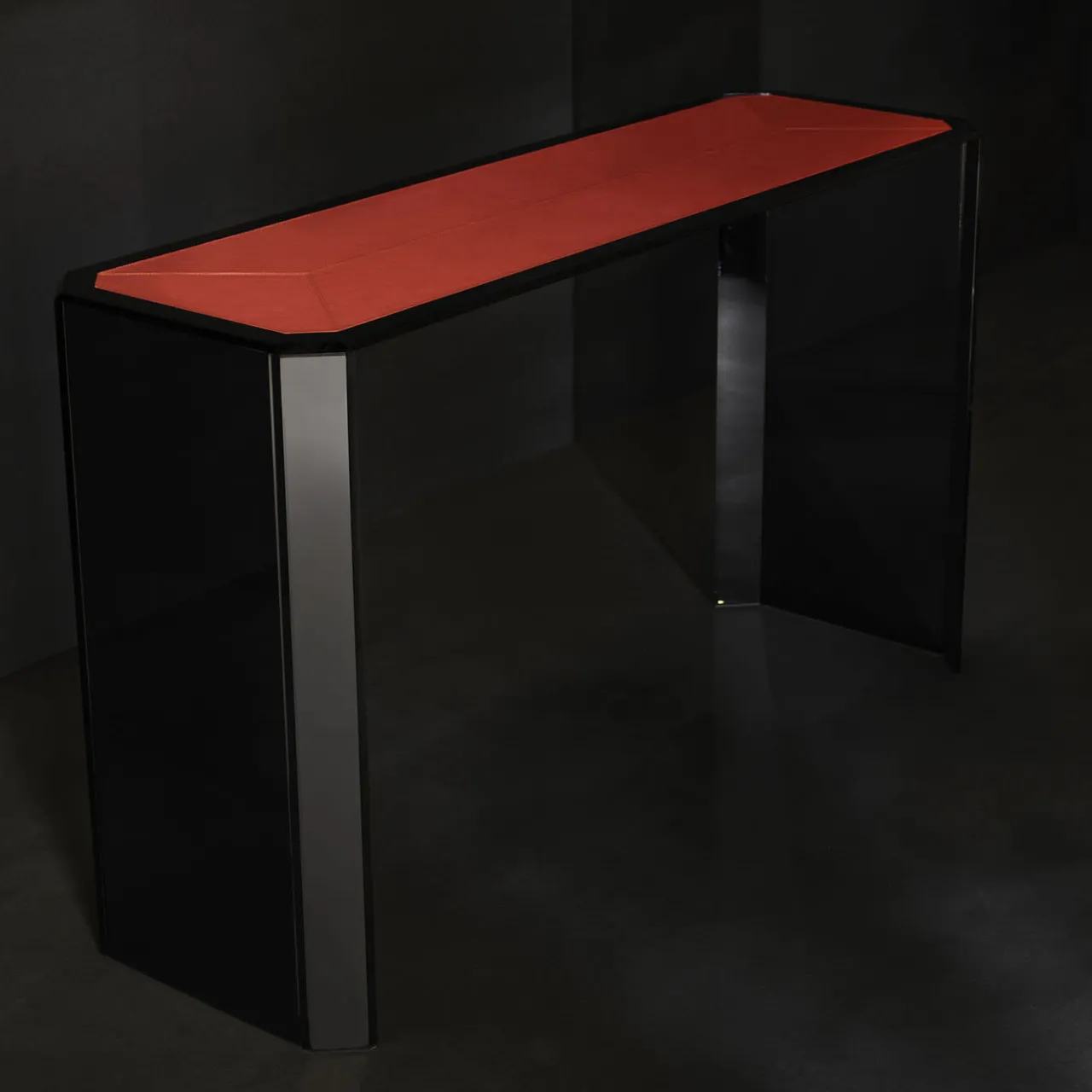 Esadesign Consoles<Jean Michel Smoked Grey Glass And Red Leather Console