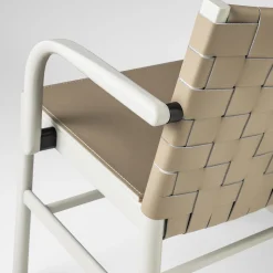 TrabA' Chairs<Julie Beige Leather chair with armrests by Emilio Nanni