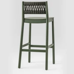 TrabA' Bar Stools<Julie Dark Green Wood Bar Stool With Rope Backrest