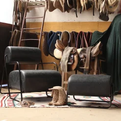 Real Piel Lounge Chairs<Kate Black Leather Lounge Chair and Pouf