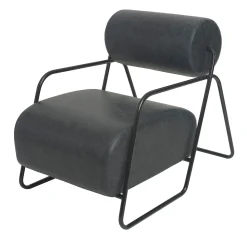 Real Piel Lounge Chairs<Kate Black Leather Lounge Chair and Pouf