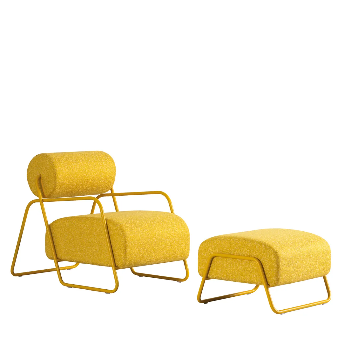 Real Piel Lounge Chairs<Kate Spark Yellow Tweed Textile Lounge Chair with Footrest