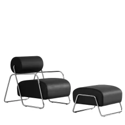 Real Piel Lounge Chairs<Kate Style Black Leather Lounge Chair with Footrest