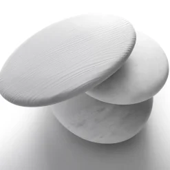 Kreoo Ottomans & Poufs<Keir Small Oval in Bianco del Re with Wooden Seat in White Larch