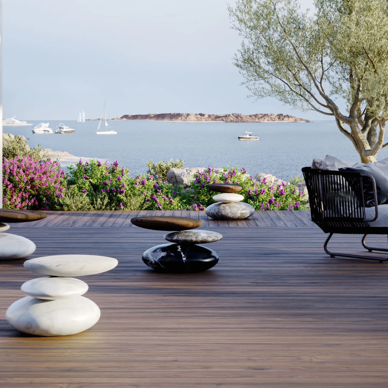Kreoo Ottomans & Poufs<Keir Small Oval in Bianco del Re with Wooden Seat in White Larch