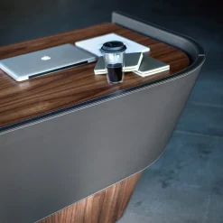 Riva 1920 Desk & Writing Tables<Klip solid Walnut wood and Olimpia Leather Desk by Karim Rashid