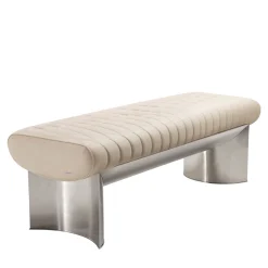 Visionnaire Benches<Kloster Beige Leather And Glossy Steel Bench