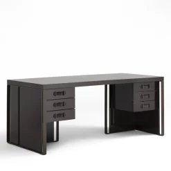Galimberti Nino Desk & Writing Tables<Kobe cocoa glossy lacquered finish ash wood 6-Drawer Desk