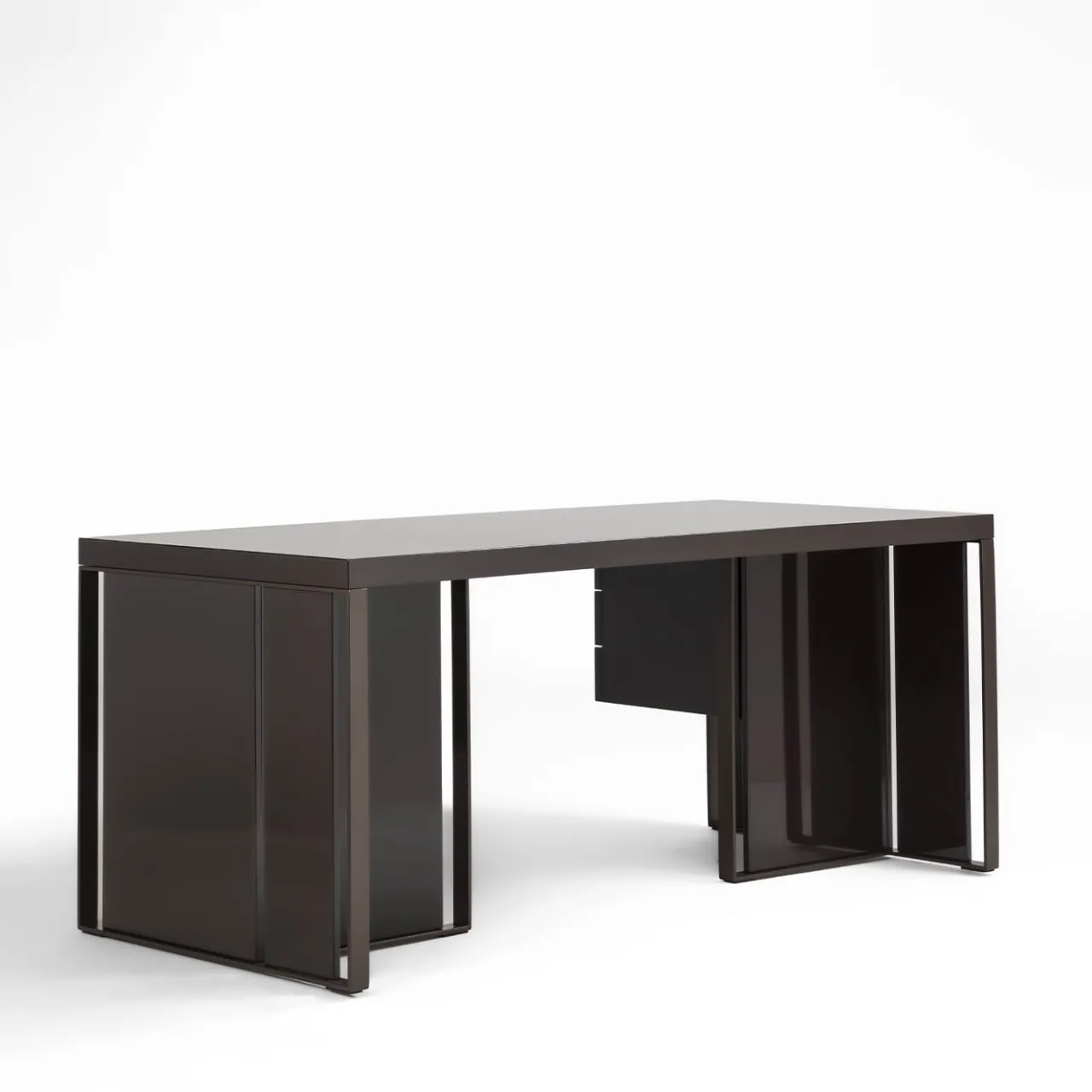Galimberti Nino Desk & Writing Tables<Kobe cocoa glossy lacquered finish ash wood 6-Drawer Desk