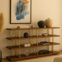 Borzalino Bookcases<Kris Walnut and Brass Bookcase