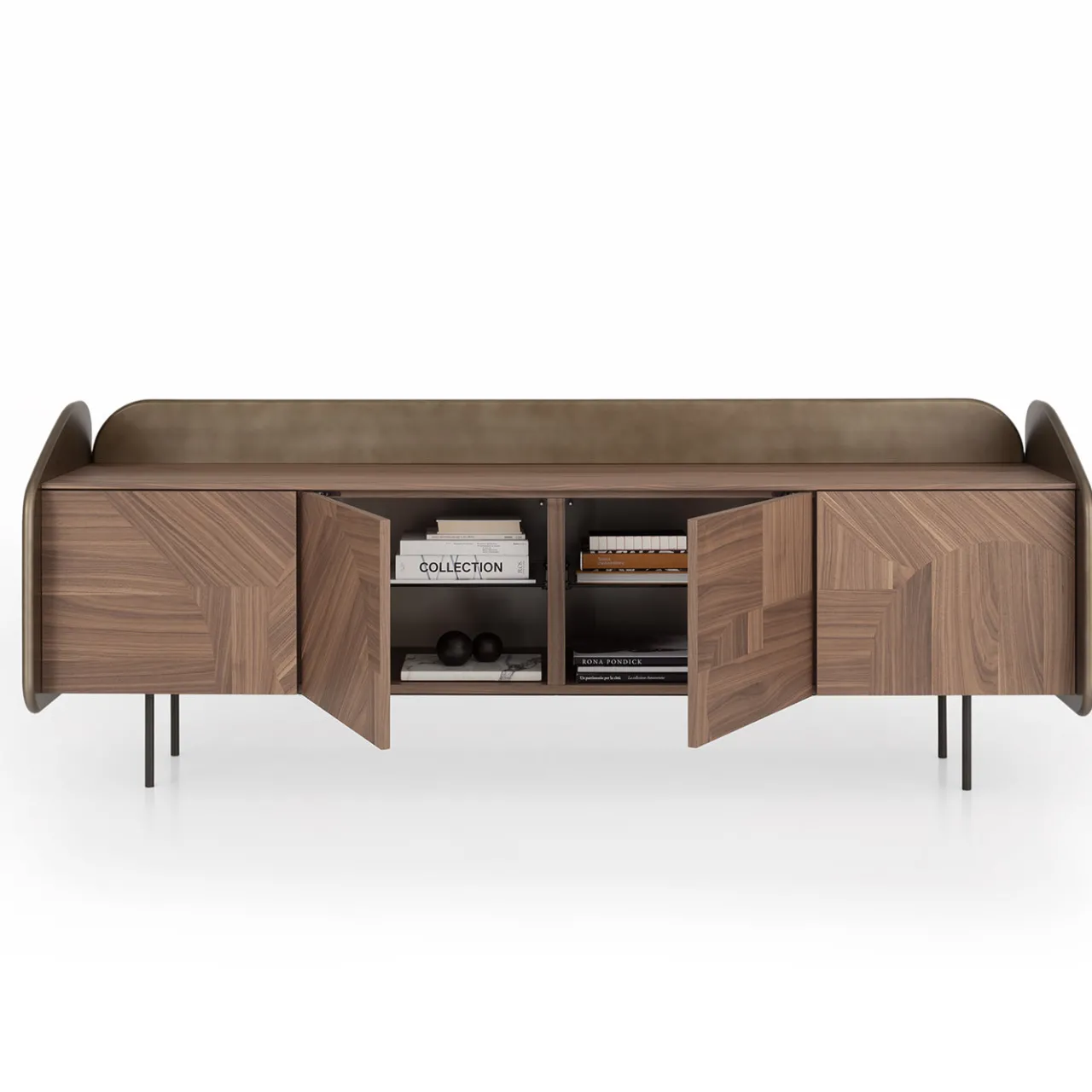 Morica Design Sideboards Buffets<Lacquered oxidized bronze INTARSIO Sideboard with Hand-Inlaid Canaletto Walnut Shell