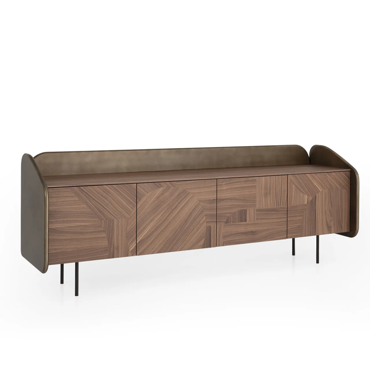 Morica Design Sideboards Buffets<Lacquered oxidized bronze INTARSIO Sideboard with Hand-Inlaid Canaletto Walnut Shell