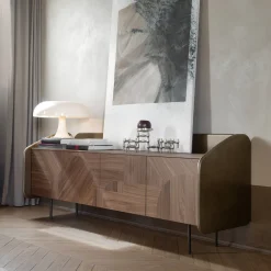 Morica Design Sideboards Buffets<Lacquered oxidized bronze INTARSIO Sideboard with Hand-Inlaid Canaletto Walnut Shell