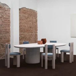 Secolo Dining Tables<Laghi II Carrara Marble & Glossy wood Dining Table by Artefatto Design Studio