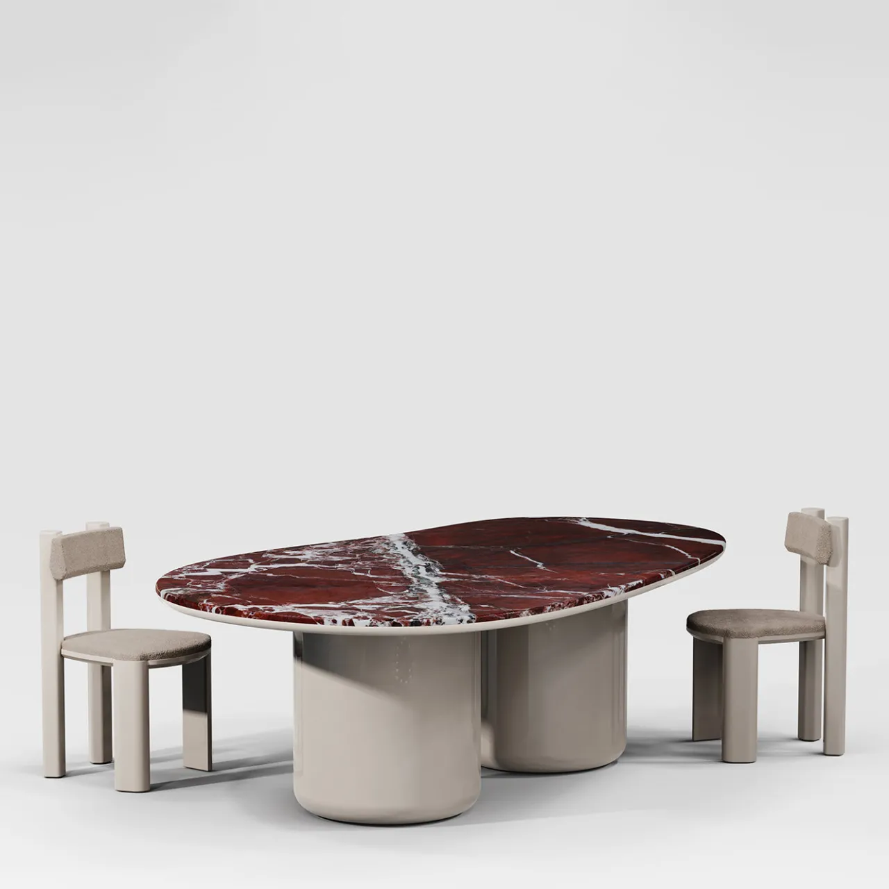 Secolo Dining Tables<Laghi II Rosso levanto Marble & tortora matte wood Dining Table by Artefatto Design Studio