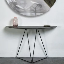 Disain 1971 Consoles<Lama Medium Semi-Ellipse Console Table With Dark Brown Spatulated Resin Top