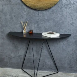 Disain 1971 Consoles<Lama Medium Semi-Ellipse Console Table With Dark Brown Spatulated Resin Top