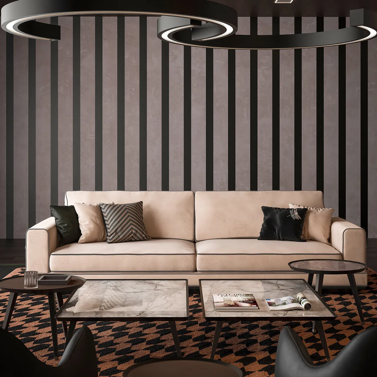 CPRN Homood Coffee Tables<Large Marble and Velvet Coffee Table