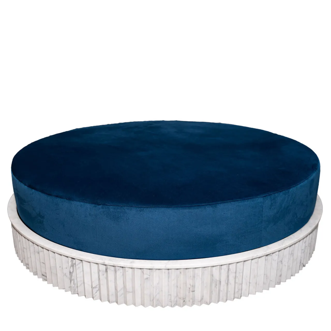 Fuda Ottomans & Poufs<Large Spike Blue Velvet and Carrara Marble Ottoman By Nick Maltese
