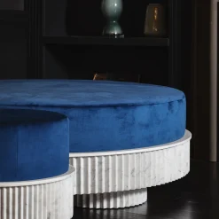 Fuda Ottomans & Poufs<Large Spike Blue Velvet and Carrara Marble Ottoman By Nick Maltese
