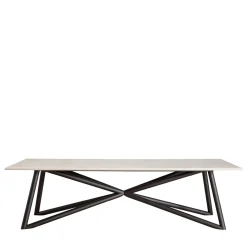 Veltha Outdoor Stone Design Outdoor Dining Tables<Larte 260 Recatangular travertine stone and brown steel outdoor dining table