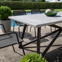 Veltha Outdoor Stone Design Outdoor Dining Tables<Larte 260 Rectangular gray peperino stone and brown steel Outdoor dining table