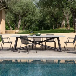 Veltha Outdoor Stone Design Outdoor Dining Tables<Larte 260 Rectangular gray peperino stone and brown steel Outdoor dining table