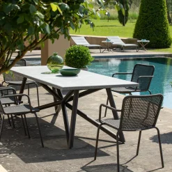 Veltha Outdoor Stone Design Outdoor Dining Tables<Larte 260 Rectangular gray peperino stone and brown steel Outdoor dining table