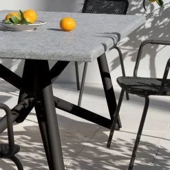 Veltha Outdoor Stone Design Outdoor Dining Tables<Larte 200 Rectangular Gray Peperino Stone and Brown Steel Outdoor Dining Table