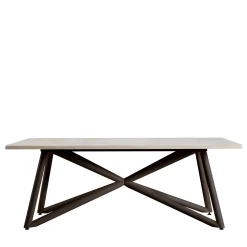 Veltha Outdoor Stone Design Outdoor Dining Tables<Larte 200 rectangular travertine stone and brown steel outdoor dining table