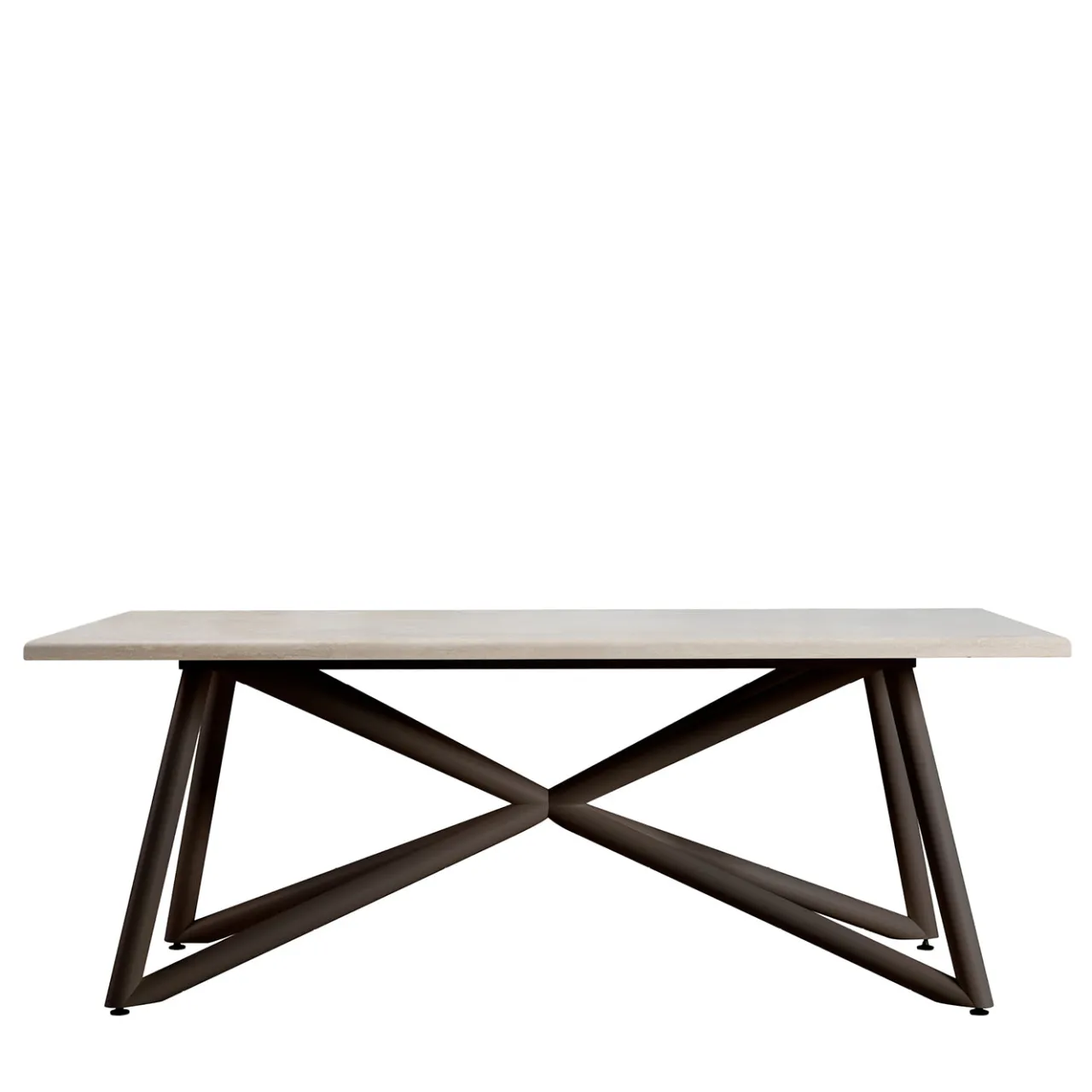 Veltha Outdoor Stone Design Outdoor Dining Tables<Larte 200 rectangular travertine stone and brown steel outdoor dining table