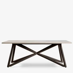 Veltha Outdoor Stone Design Outdoor Dining Tables<Larte 200 rectangular travertine stone and brown steel outdoor dining table