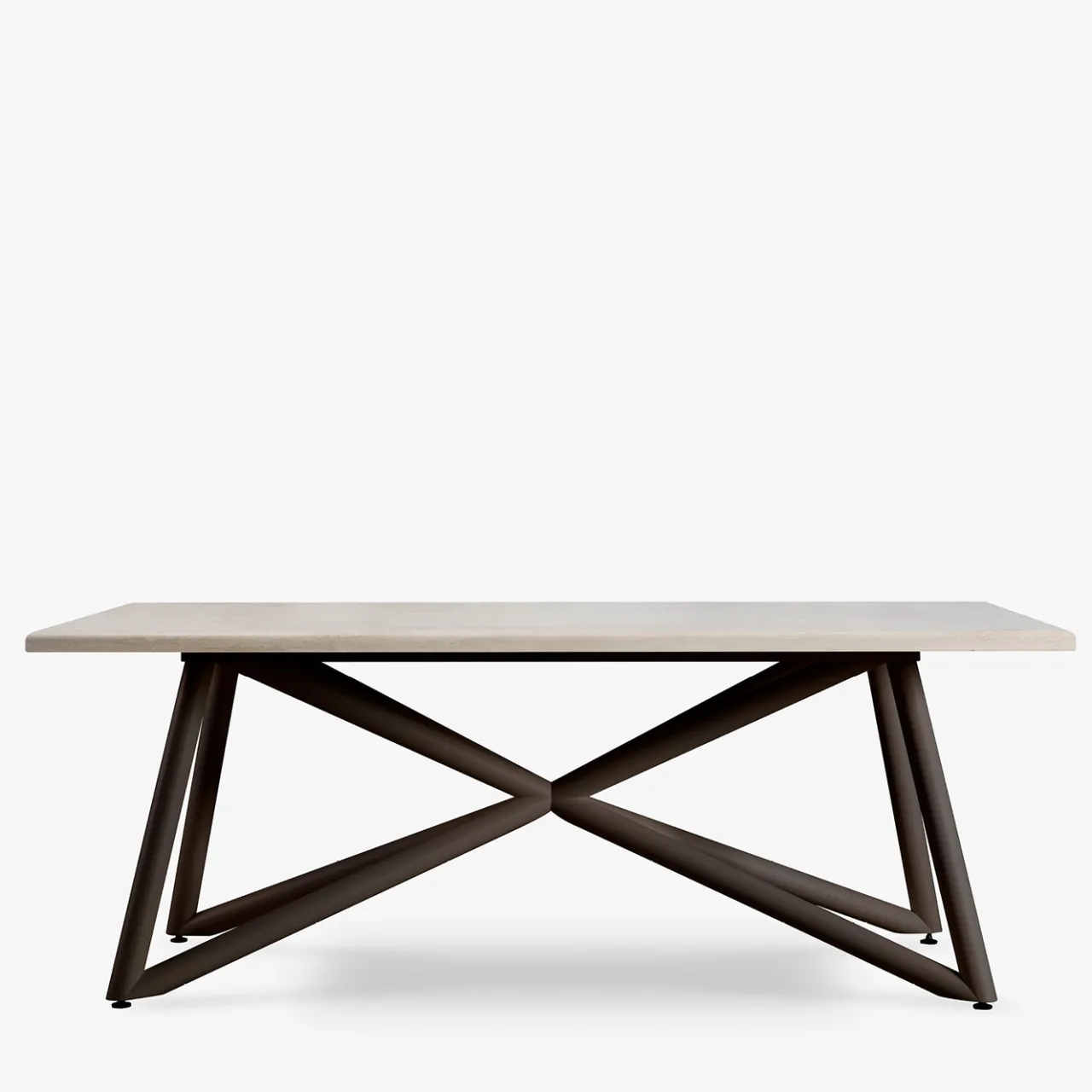 Veltha Outdoor Stone Design Outdoor Dining Tables<Larte 200 rectangular travertine stone and brown steel outdoor dining table