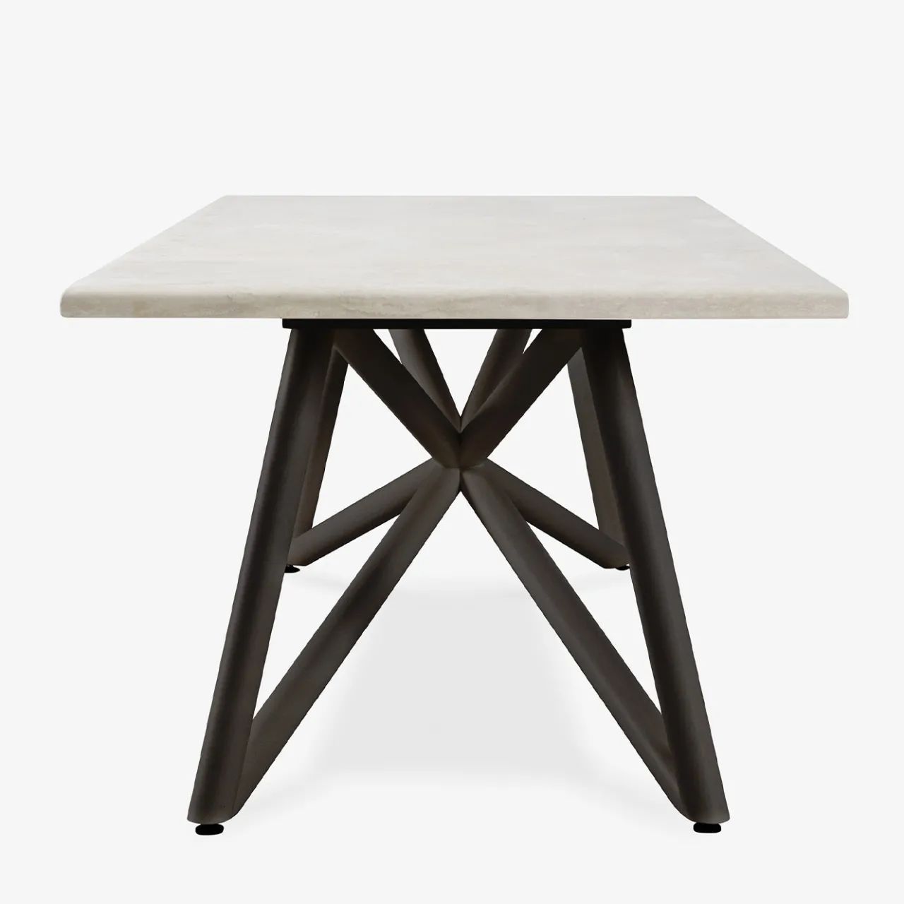 Veltha Outdoor Stone Design Outdoor Dining Tables<Larte 200 rectangular travertine stone and brown steel outdoor dining table