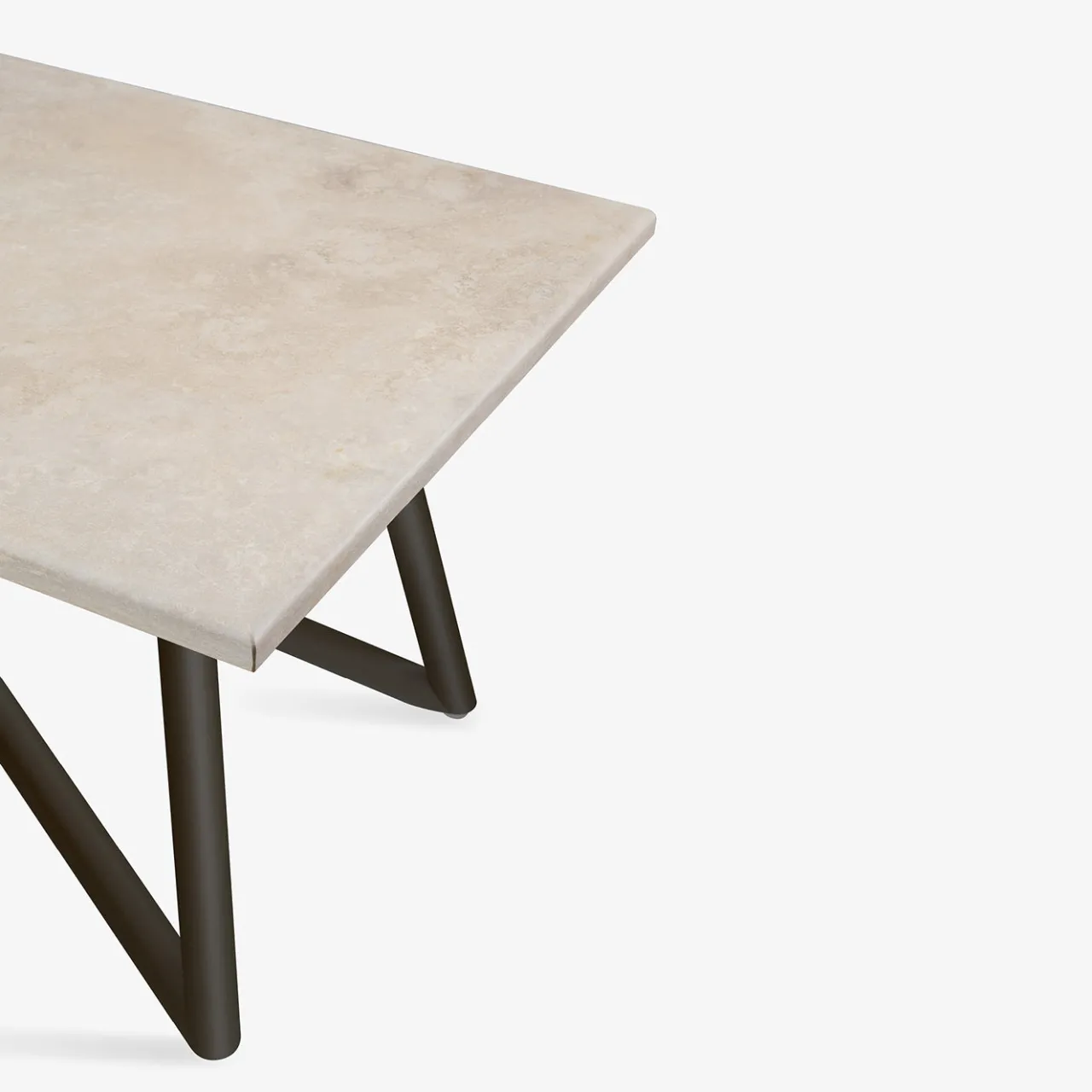 Veltha Outdoor Stone Design Outdoor Dining Tables<Larte 200 rectangular travertine stone and brown steel outdoor dining table